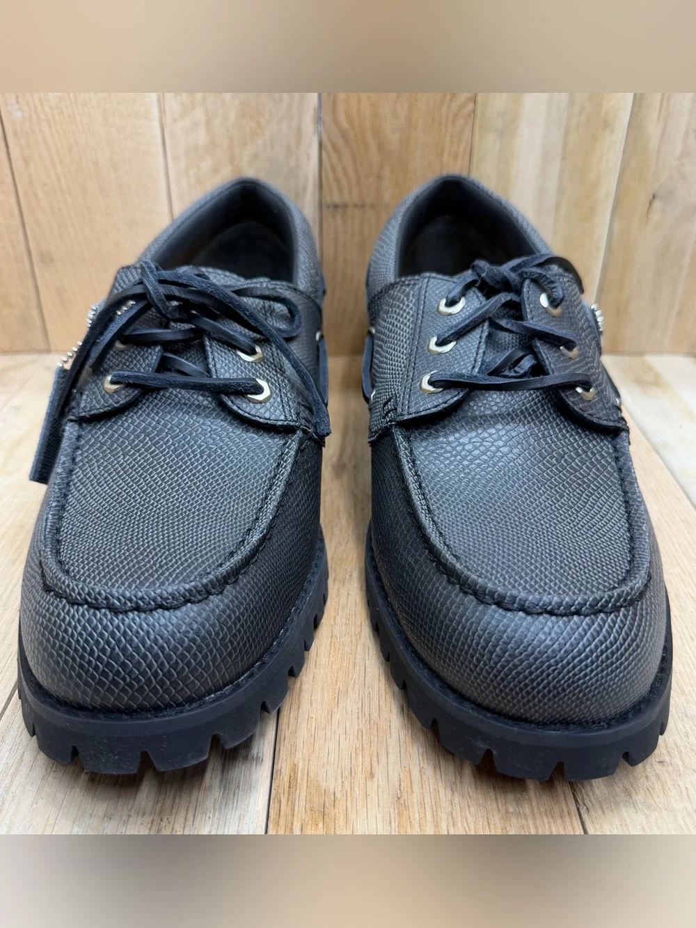 Timberland x Vibram Black Leather Moccasin Boat Shoes Men's Size 9 New
